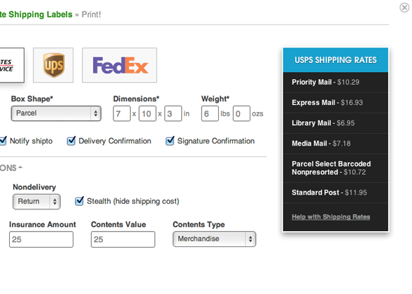 Rate check functionality in Ordoro